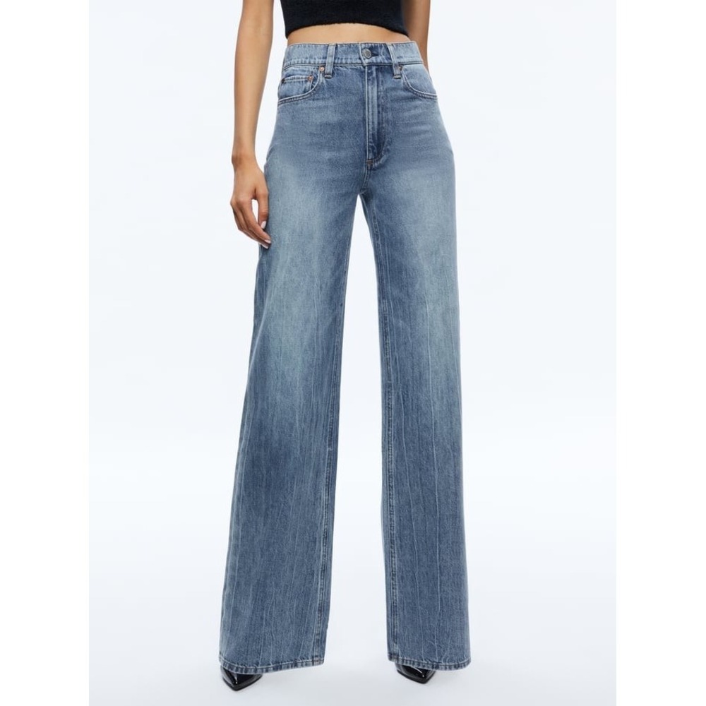 alice olivia Weezy Wide Leg Jeans Women 28 Sadie Light Vintage Blue NWOT $330